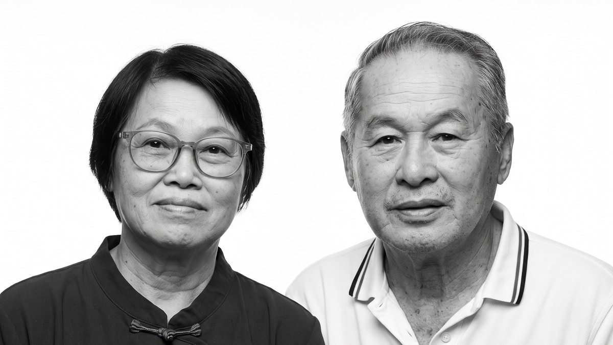 雙人先人瓷相（合葬用）修復後：黑白雙人肖像